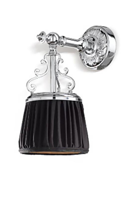 Violetta small sconce in chrome-plated bronze and black pleated shade. Jacques Garcia. 