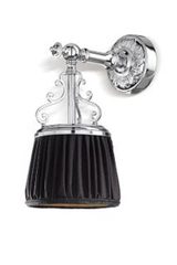 Violetta small sconce in chrome-plated bronze and black pleated shade. Jacques Garcia. Violetta small sconce in chrome-plated bronze and black pleated shade. Jacques Garcia.