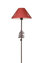 Lampadaire Montagne découpe sapins et abat-jour rouge. JP Ryckaert. Lampadaire Montagne découpe sapins et abat-jour rouge. JP Ryckaert.