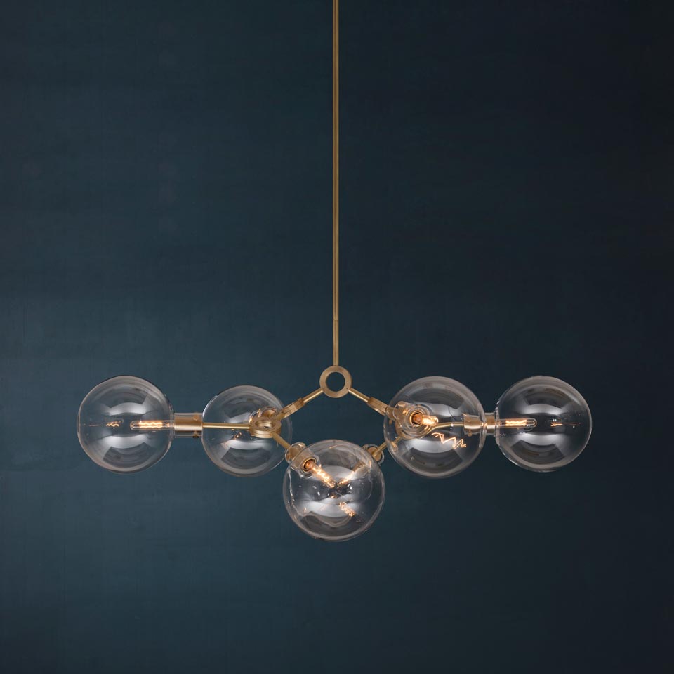 Contemporary Chandelier In Brushed Brass And Blown Glass Bubbles