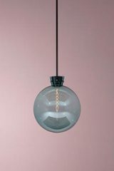 Blue glass bubble and black metal pendantETU. KAIA. Blue glass bubble and black metal pendantETU. KAIA.