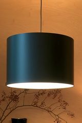 Black carbon fiber Half Moon table lamp ivory interior of lampshade. Karboxx. 