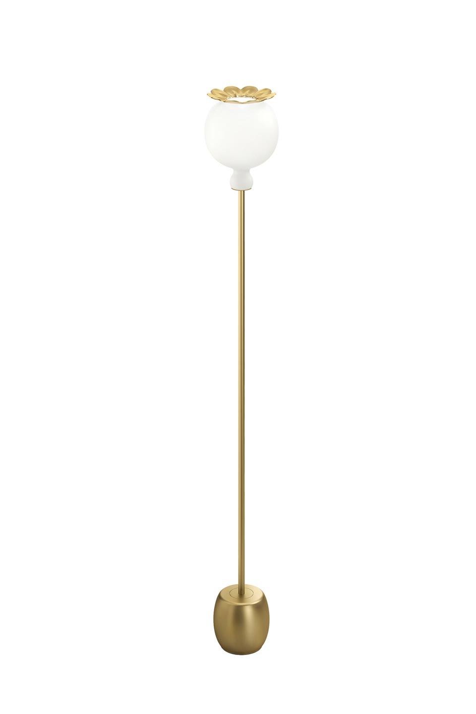 Opyo floor lamp in white opal blown glass and gold metal. kdln. 