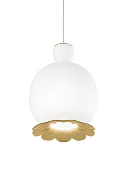 Opyo pendant lamp in opal blown glass and gold metal. kdln. 
