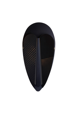 Black perforated metal wizard mask wall lamp. La Chance. 