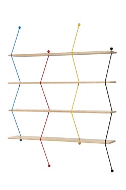 Birch shelf and multi-coloured wire CLIMB. La Chance. 