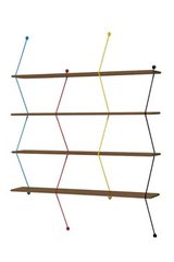 CLIMB walnut shelf and multi-coloured metal wire. La Chance. CLIMB walnut shelf and multi-coloured metal wire. La Chance.