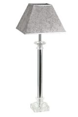 Chrome and optic glass table lamp with gray moire shade Buci . Le Dauphin. Chrome and optic glass table lamp with gray moire shade Buci . Le Dauphin.