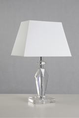Table lamp in optical glass and white lampshade Heidi. Le Dauphin. Table lamp in optical glass and white lampshade Heidi. Le Dauphin.