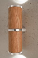 Athene applique double LED en bois et aluminium, de forme cylindrique. Less Athene applique double LED en bois et aluminium, de forme cylindrique. Less