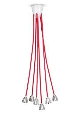 Athene Grande suspension LED 6 lumières sur flexible rouge. Less 