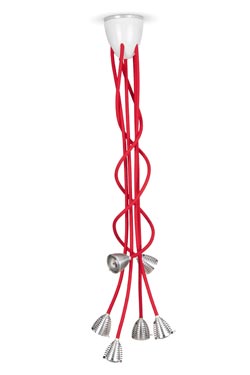 Athene Grande suspension LED 6 lumières sur flexible rouge. Less 