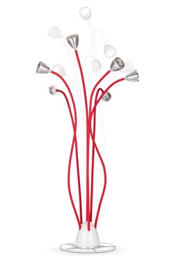 Athene Grande lampadaire LED six lumières sur flexible rouge. Less 