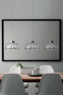 Aella mini suspension en verre transparent, design année 70 grand modèle. Leucos. 