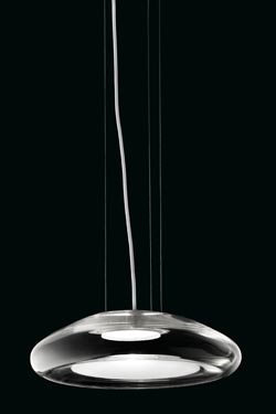 Suspension Keyra en verre soufflé cristal transparent et opale blanc . Leucos. 