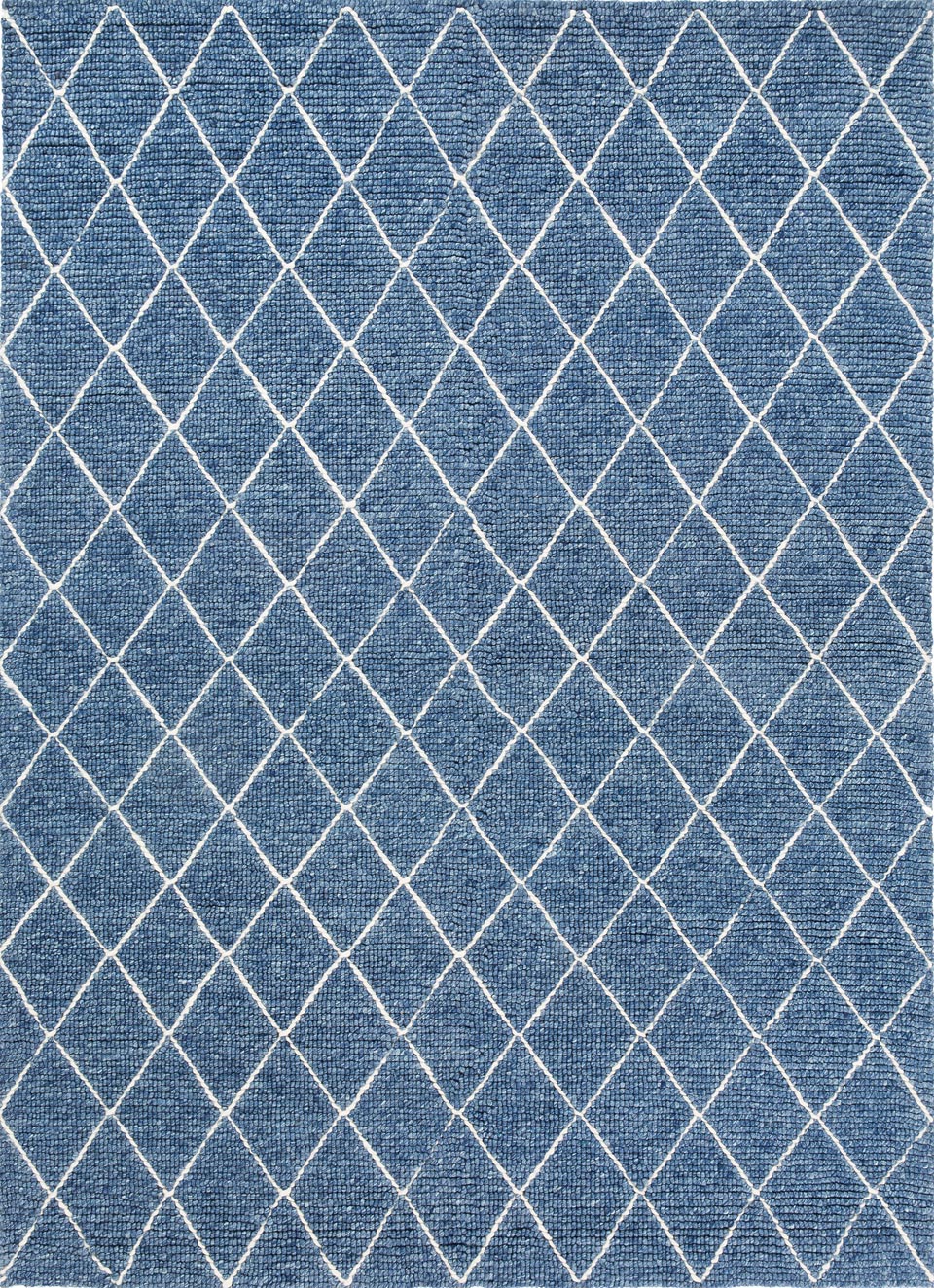 Tapis Bleu En Laine Et Viscose Tissé à La Main