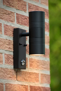 Black metal wall lamp with motion detector Arne. Lucide. 