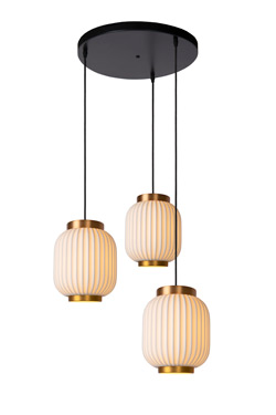 Suspension 3 lumières lampions blancs et dorés Gosse. Lucide. 