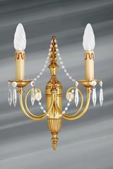 Applique cristal de bohème et bronze massif doré deux lumières. Lucien Gau. 