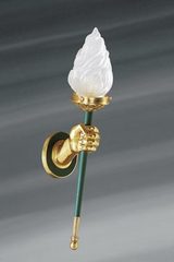 Applique en bronze doré et vert, une lumière flambeau. Lucien Gau. Applique en bronze doré et vert, une lumière flambeau. Lucien Gau.