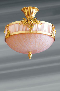 White ceiling lamp in bronze and glass paste. Lucien Gau. 