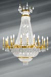 Chandelier balloon Louis XVI bohemian crystal and gilt bronze forty lights. Lucien Gau. 