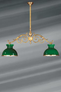 billiard chandelier Dutch style in patinated brass. Lucien Gau. 