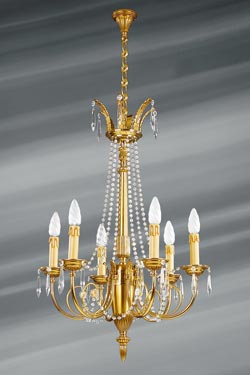 Bohemian crystal Louis XVI chandelier six lights. Lucien Gau. 