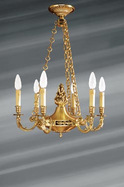 Directoire style gilded chandelier, solid bronze, gilded, six lights. Lucien Gau. 