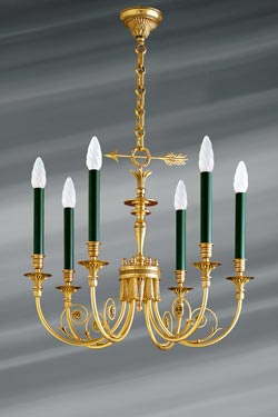 Directoire style solid bronze chandelier, tassel and arrow decor. Lucien Gau. 