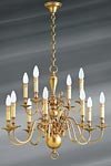 Dutch chandelier patinated brass twelve lights. Lucien Gau. 