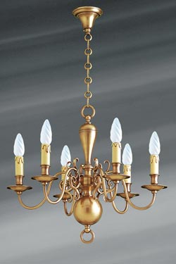 Dutch style chandelier in brass six lights. Lucien Gau. 