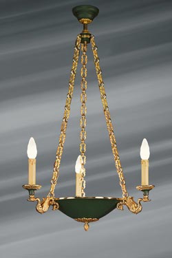 Empire style chandelier in the shape of a flared and lacquered basin, three lights. Lucien Gau. 