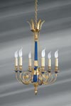 Gold and Royal Blue Directoire Style Chandelier, Solid Bronze, Six Candles. Lucien Gau. 