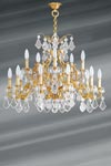 Golden Louis XV chandelier with bohemian crystal and 15 lights. Lucien Gau. 