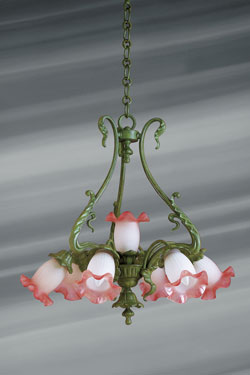 7-light Art Nouveau chandelier. Lucien Gau. 