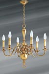 6-lights Dutch style chandelier in patined brass. Lucien Gau. 