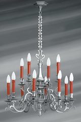 Chandelier Louis XIII bronze patina pewter matt twelve lights. Lucien Gau. Chandelier Louis XIII bronze patina pewter matt twelve lights. Lucien Gau.