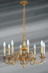 Louis XIII solid bronze eight lights chandelier. Lucien Gau. 
