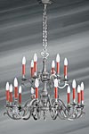 Chandelier Louis XIII style pewter matte finish eighteen lights. Lucien Gau. 