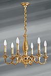 Louis XIV chandelier solid bronze old gold six lights. Lucien Gau. 
