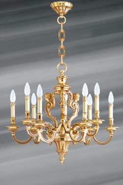 Louis XIV style chandelier in gilt bronze nine lights. Lucien Gau. 