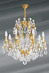Louis XV bronze old gold and bohemian crystal chandelier eight lights. Lucien Gau. 