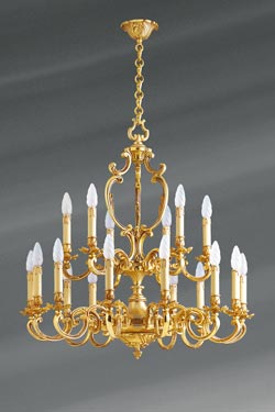 Louis XV chandelier eighteen lights patina old gold. Lucien Gau. 