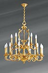 Louis XV chandelier eighteen lights patina old gold. Lucien Gau. 