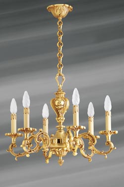 Louis XV gilded bronze chandelier six lights. Lucien Gau. 