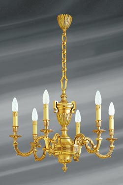 Chandelier, Louis XVI, gilded bronze, six lights. Lucien Gau. 