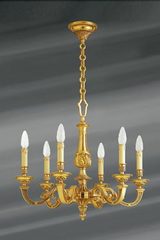 Louis XVI chandelier in gilded bronze, six lights. Lucien Gau. 