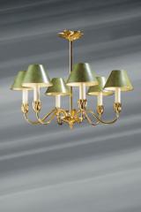 Nymphéa classic chandelier 6 lights gold and green. Lucien Gau. 