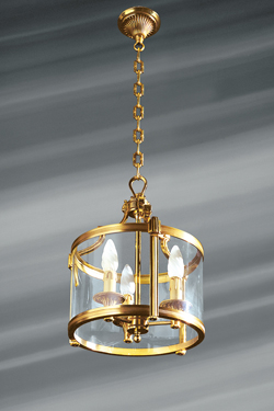Original lantern, bronze and glass, three lights. Lucien Gau. 